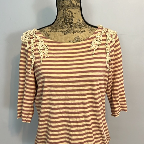 Anthropologie Stripe Lace Top - Picture 4 of 9